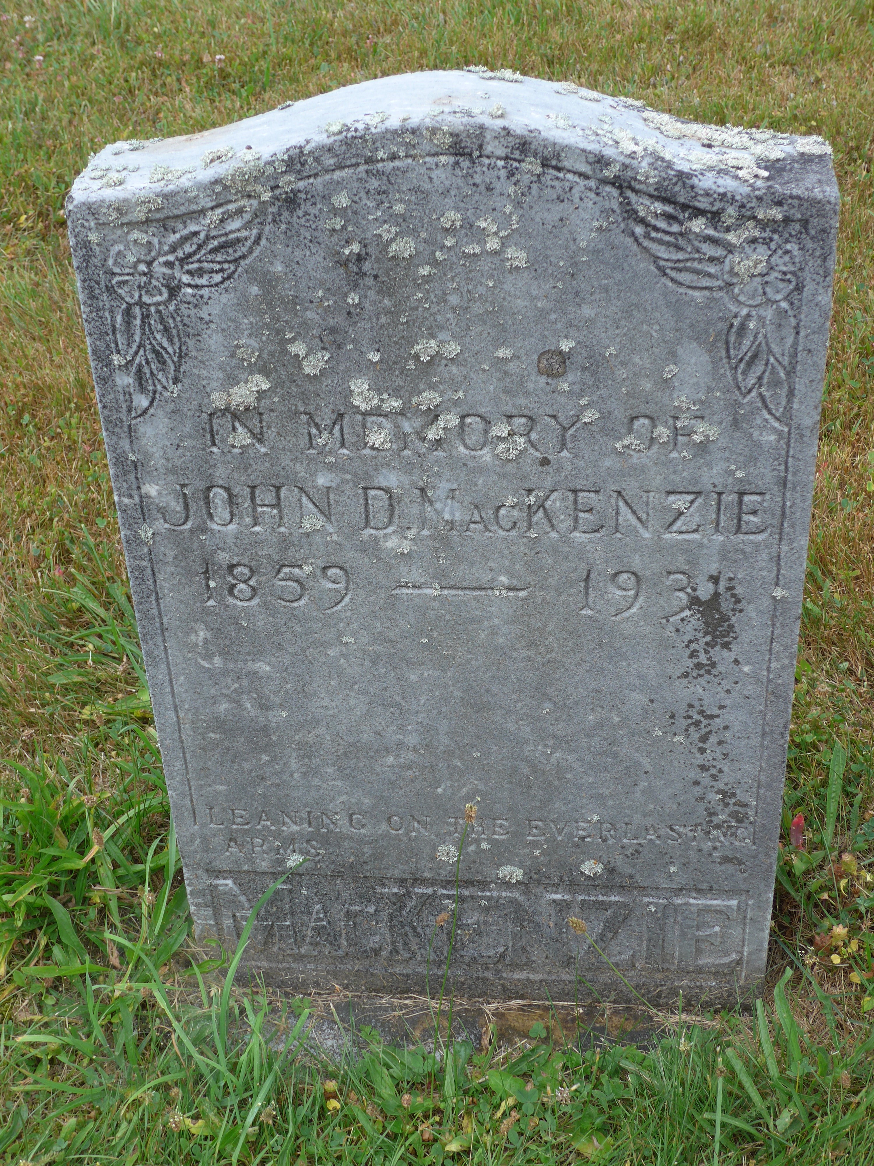Photo of headstones/John Donald MacKenzie 1859-1931 hdstn Middle River Cape Breton